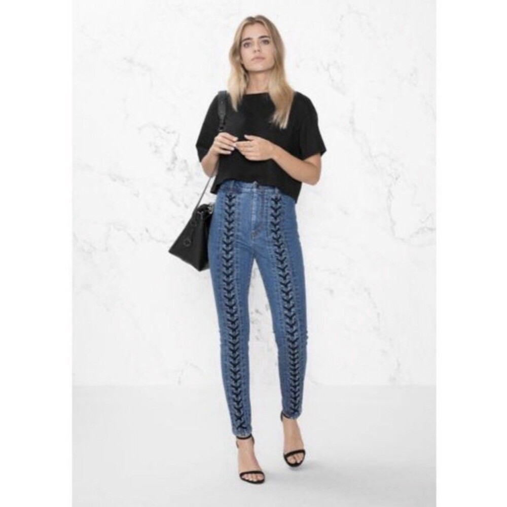 & Other Stories Lose Angeles Atelier Lace Up Jeans Denim Size 27 x 28"